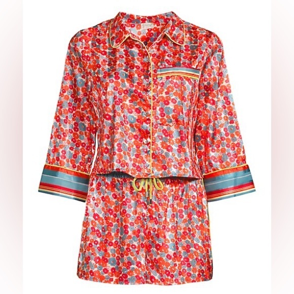 Free People PILLOW TALK PJ SET Satin PJ poppy red $88 - Picture 3 of 12